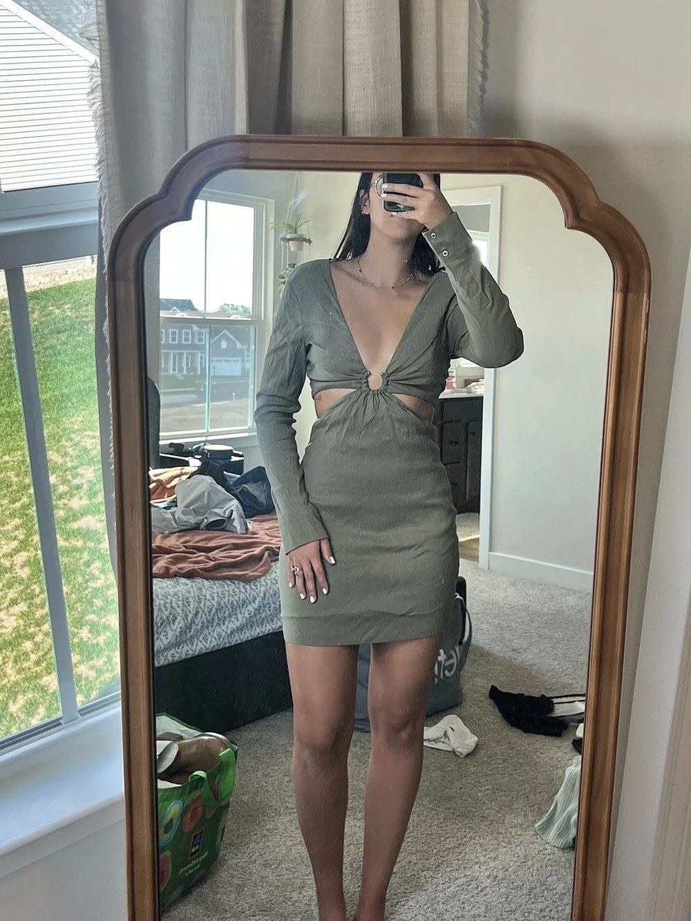 Zara Olive Cutout Mini Dress Size Medium